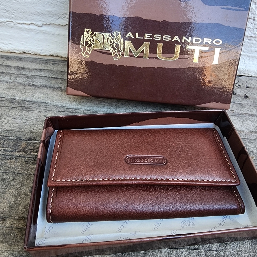 Alessandro Muti Italy Vera Pelle Brown Leather Key Holder Vintage New
